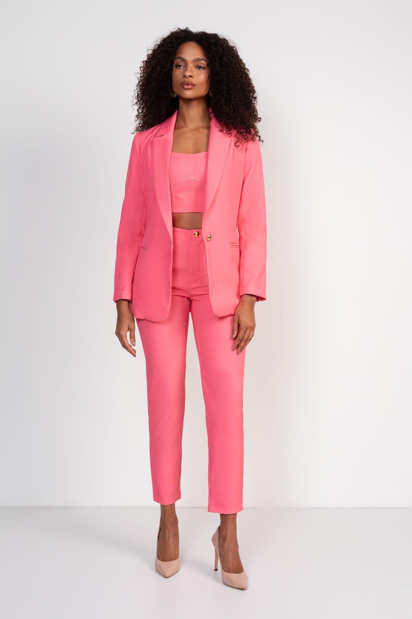 Fleuriセット Blazer Alfaiataria Rosa Suavidade com Manga Longa Flor de Lis