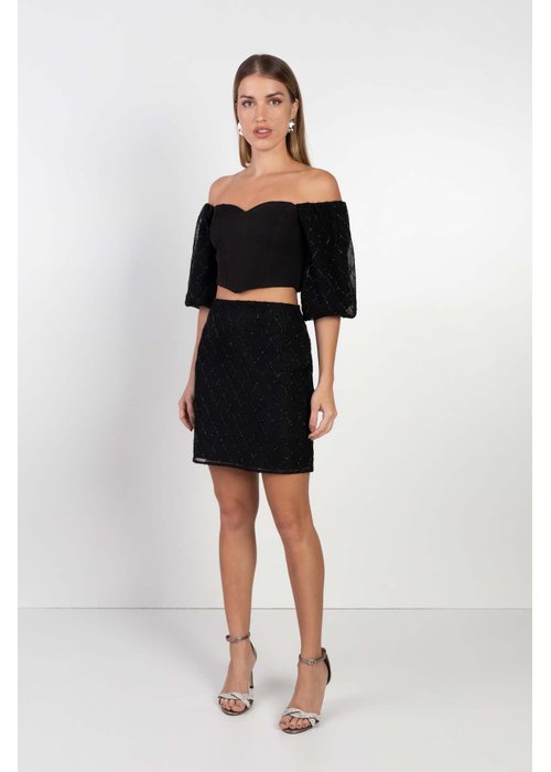 Top Cropped Feminino com Strass Flor de Lis