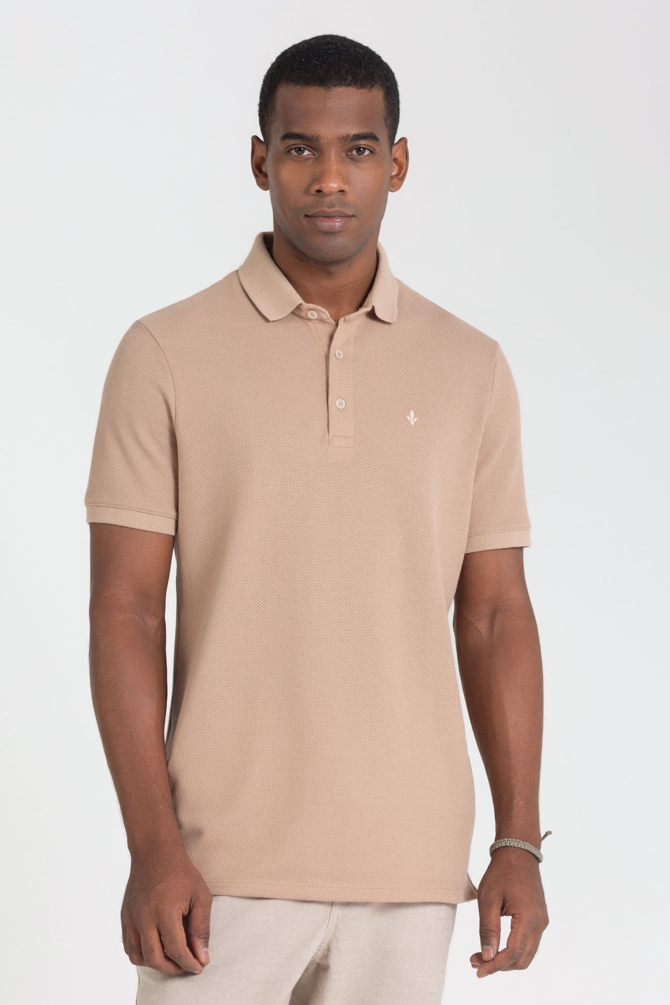 Polo Masculina Manga Curta Bege Fendi DLZ