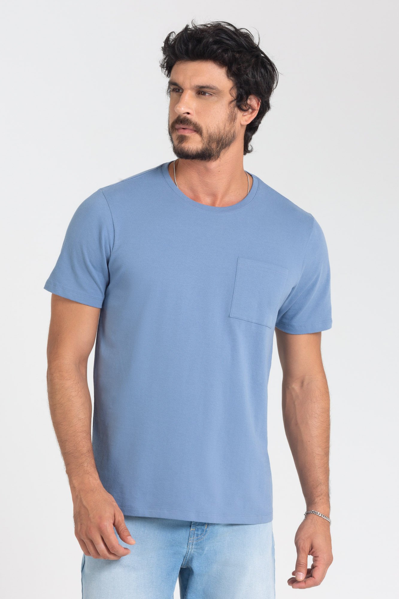 Camiseta Azul Glacial em Algodão com Elastano DLZ