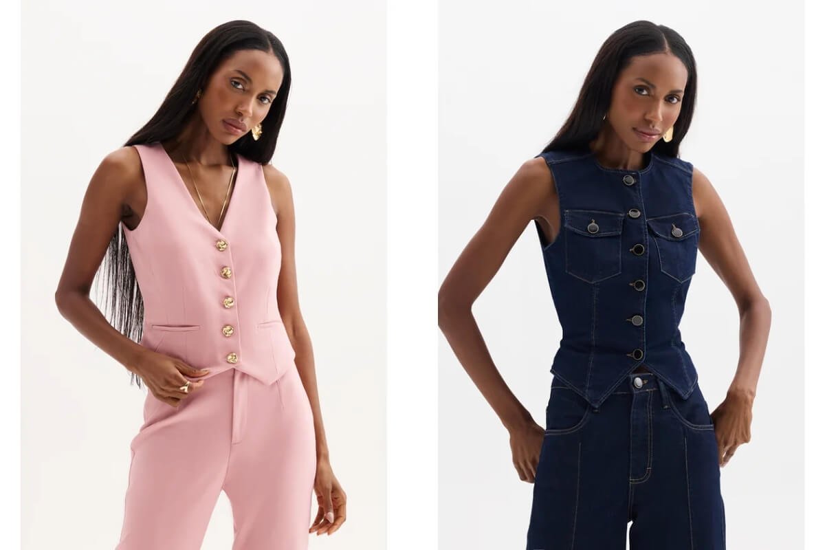 mulher em duas fotos usando coletes