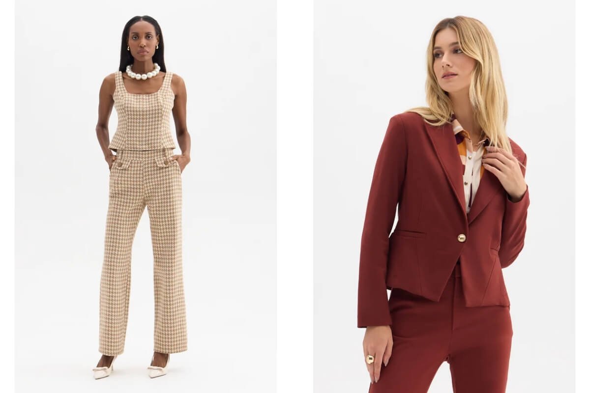 mulheres usando conjuntos de alfaiataria