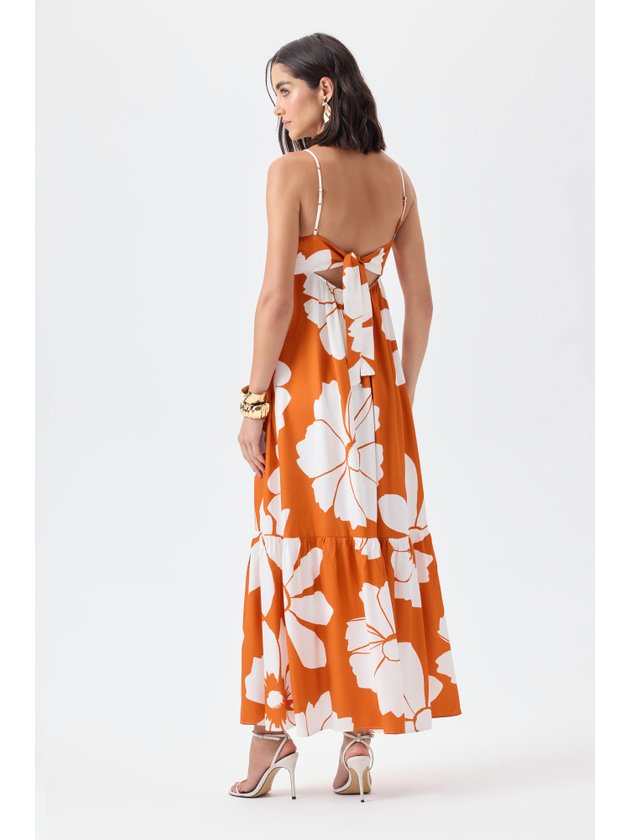 Vestido Feminino Maxi Midi Solto Flor de Lis