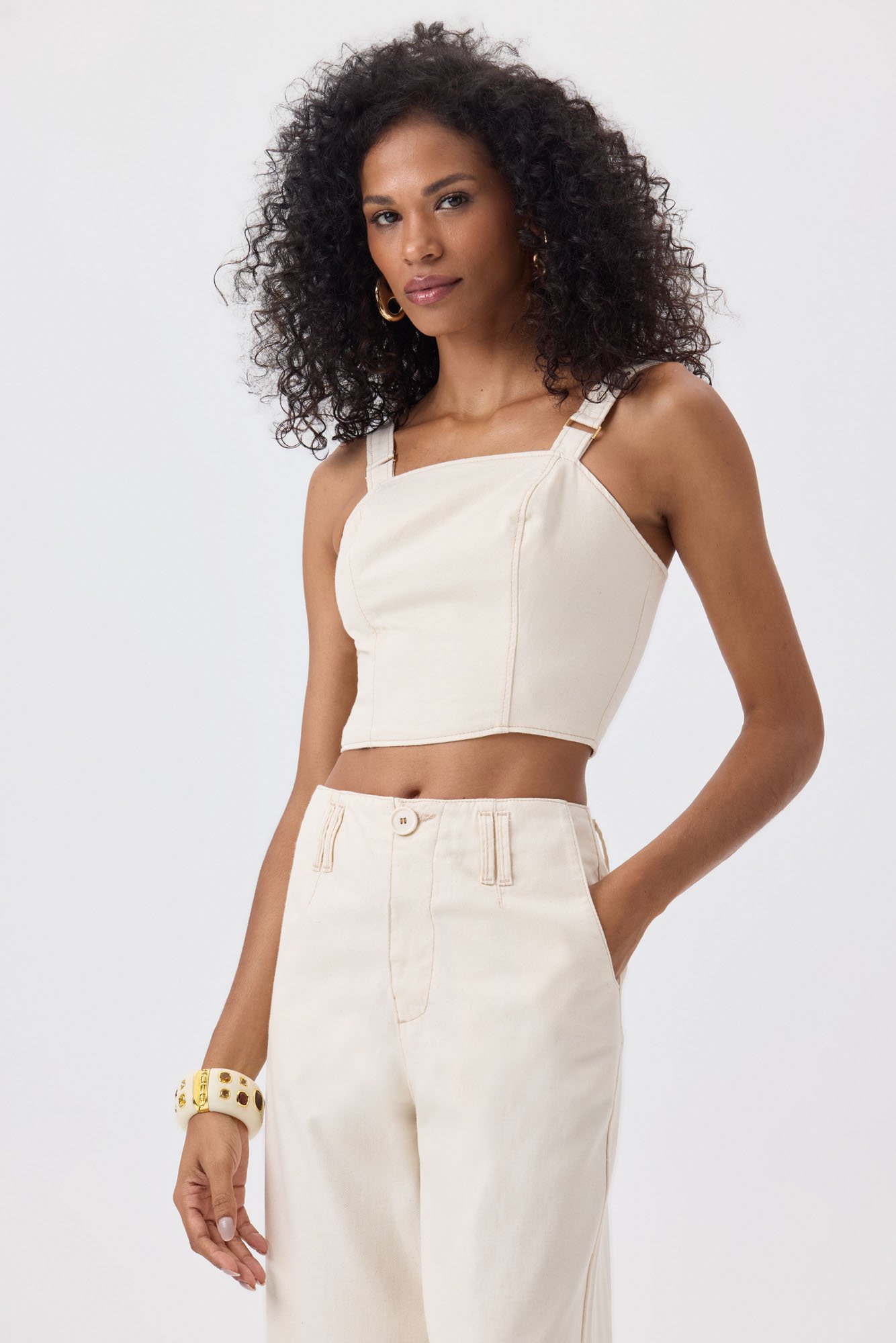 Top Cropped Feminino Ilhós Flor de Lis