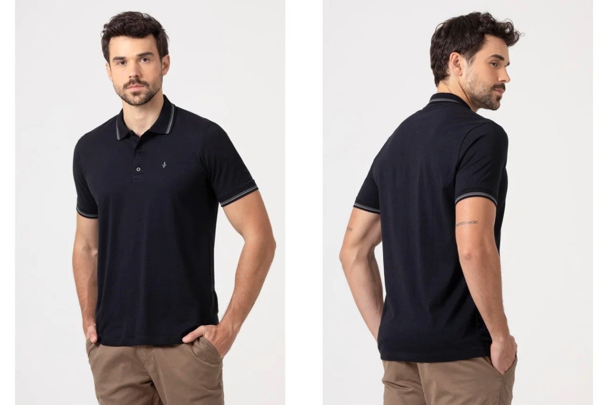 homem usando camiseta gola polo