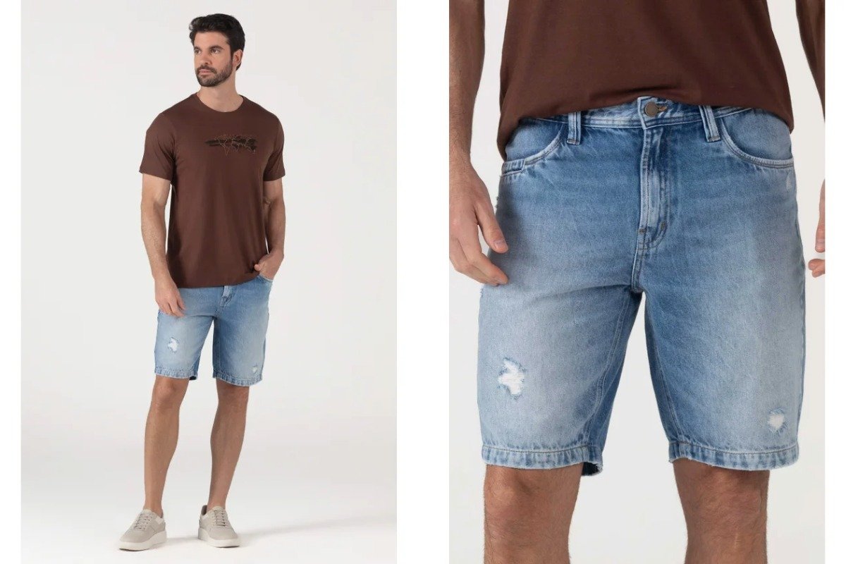 homem usando shorts e camiseta marrom