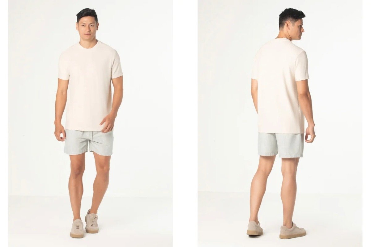 homem usando shorts e camiseta basica