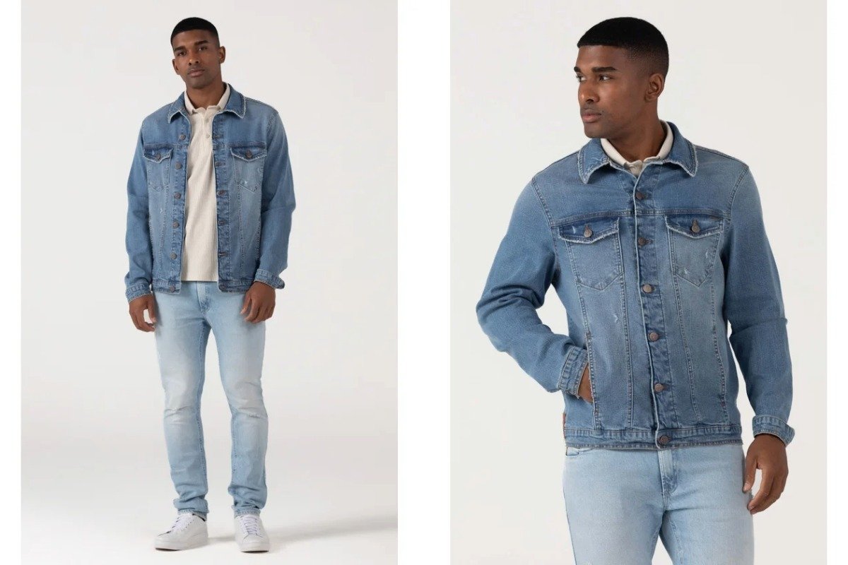 homem usando look all jeans