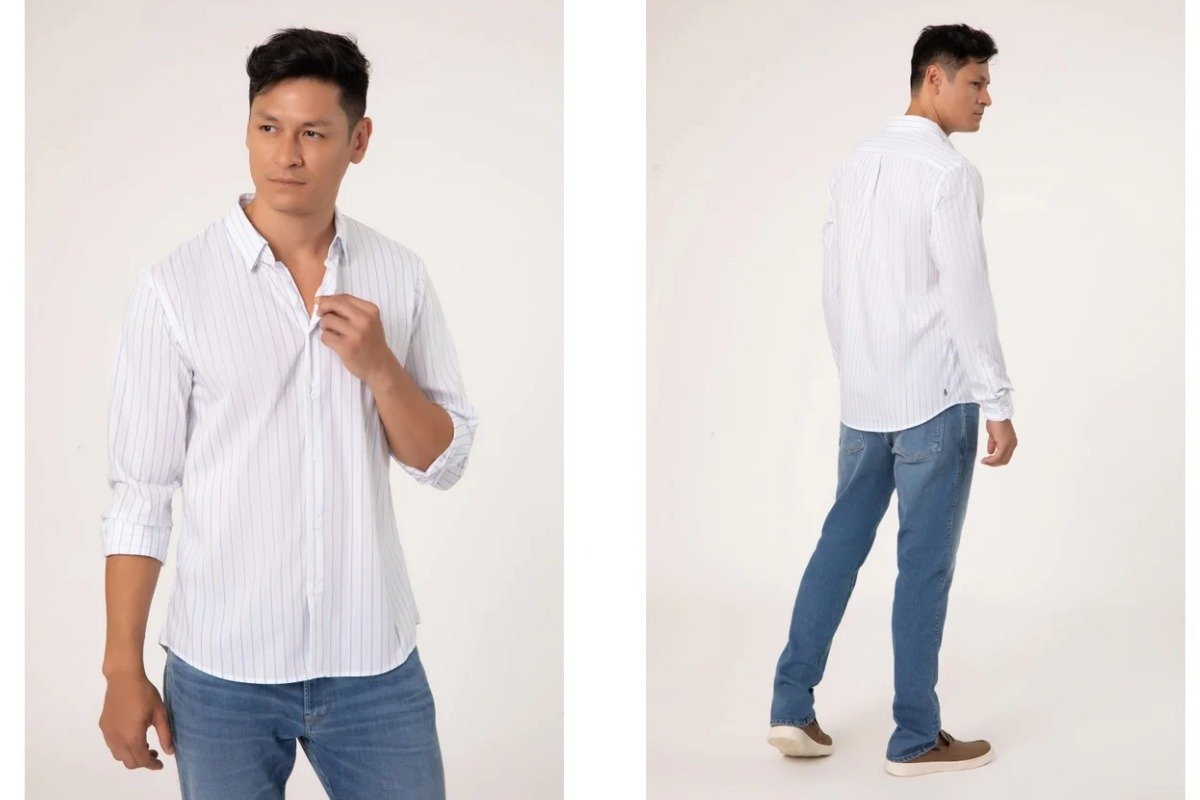 homem usando look com camisa e calca jeans