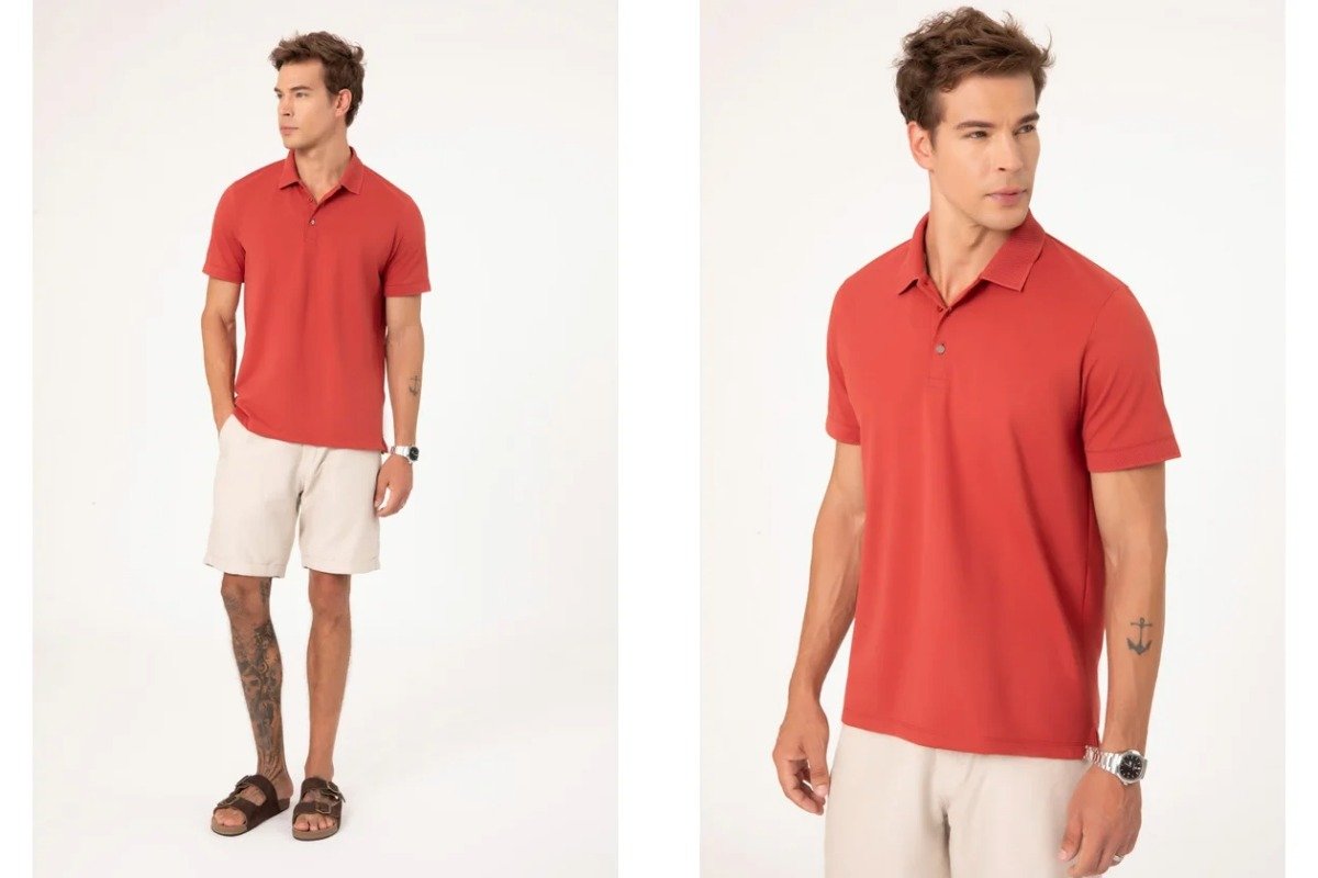 homem usando camisa polo rosa