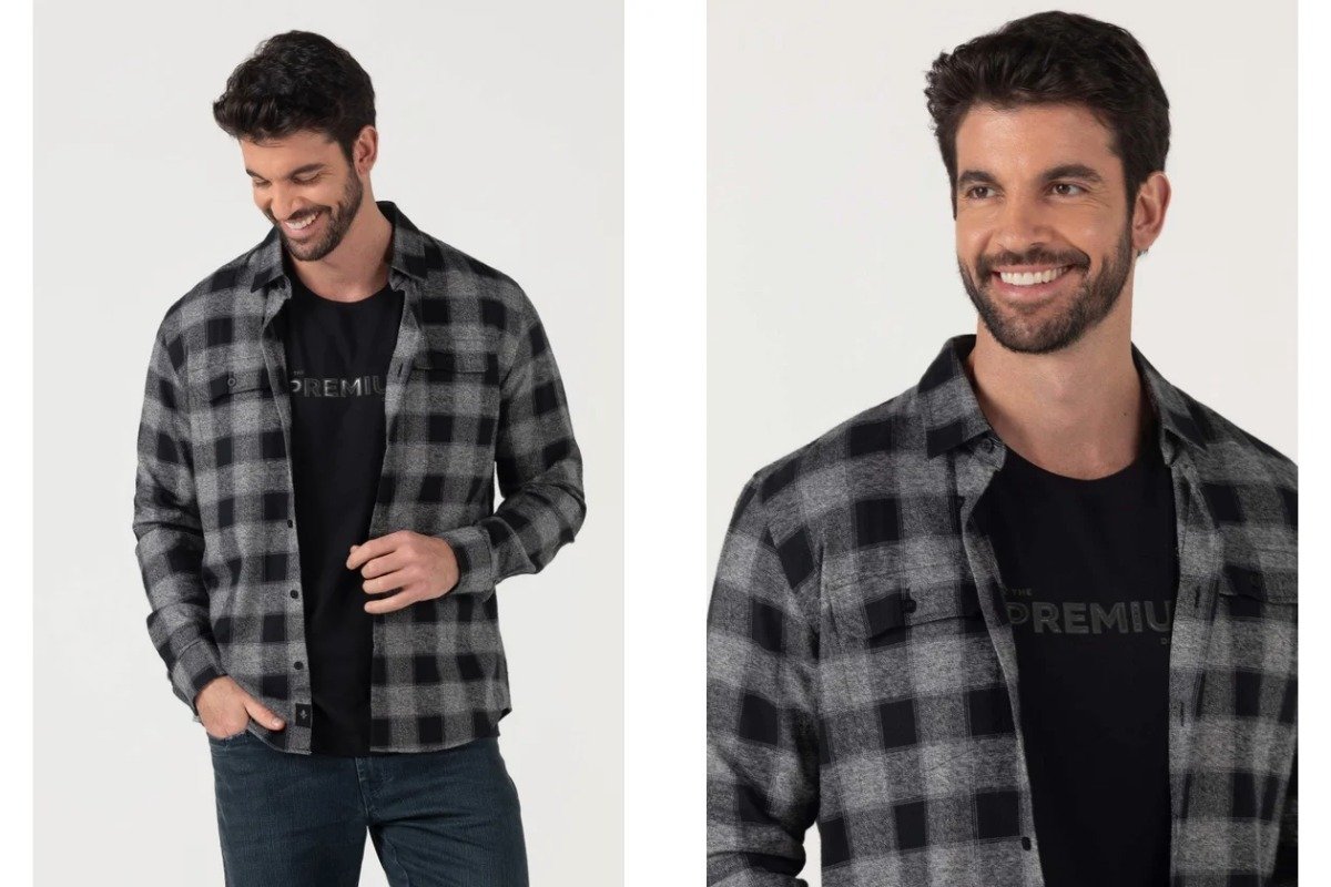 homem usando camiseta basica com uma camisa de sobreposicao