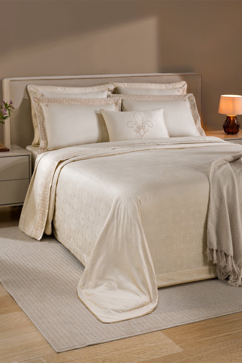 Jogo de Cama Queen Paris Jacquard em algod&atilde;o eg&iacute;pcio, Bege Cashmere