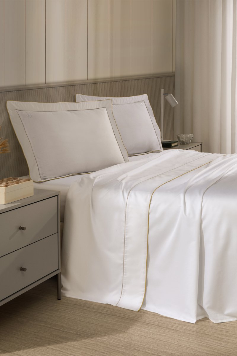 Jogo de Cama Queen It&aacute;lia em algod&atilde;o eg&iacute;pcio, Branco Total