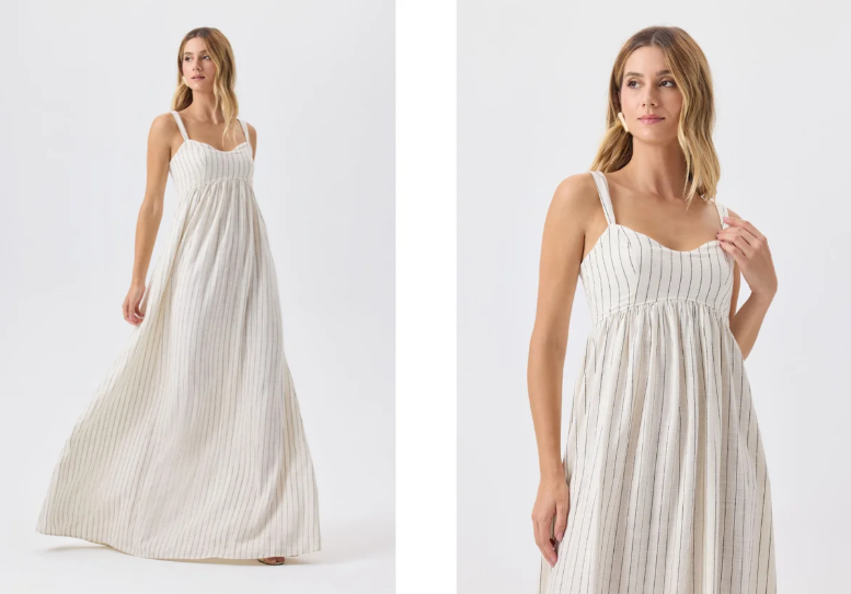 vestido feminino linho longo flor de lis