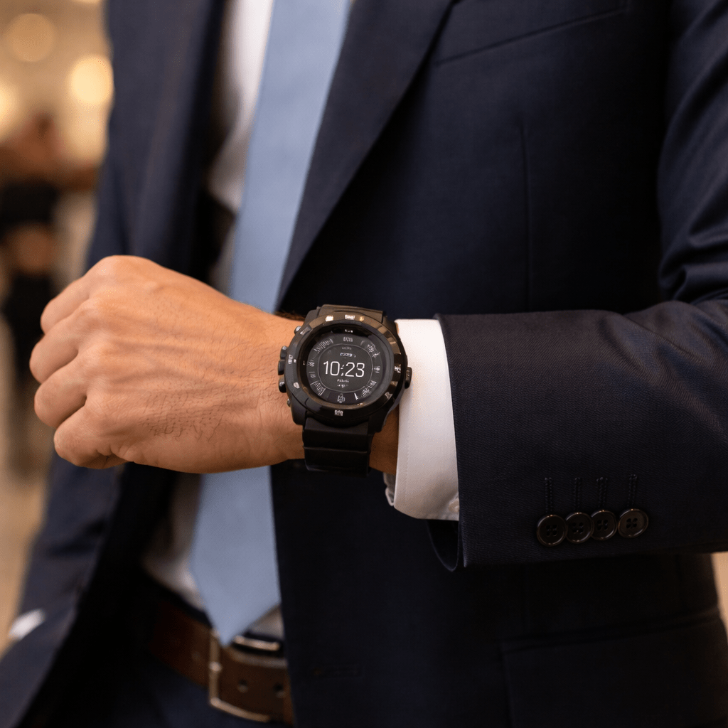 relgio esportivo de borracha com um terno e blazer  um erro de contexto grave