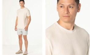 detalhe em caimento da camiseta slim masculina