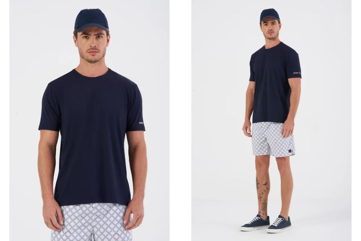 homem usando bermuda e camiseta preta