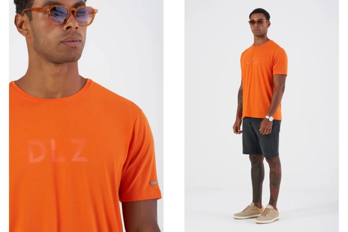 homem usando bermuda e camiseta laranja