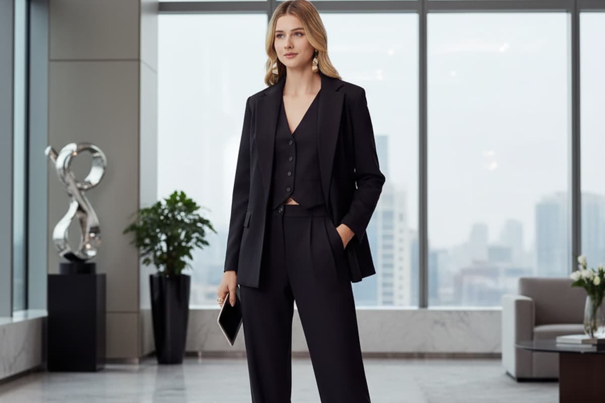 modelo com look executivo