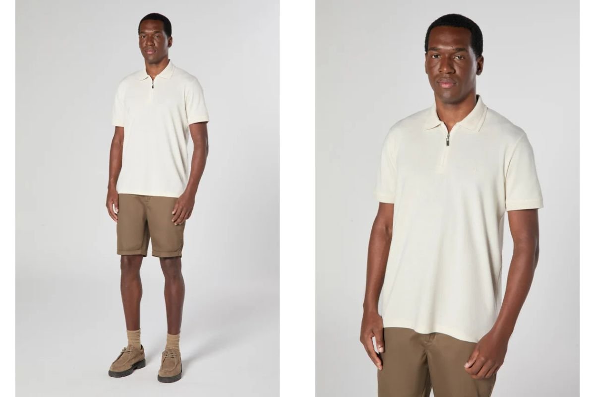 modelo usando polo masculina e bermuda