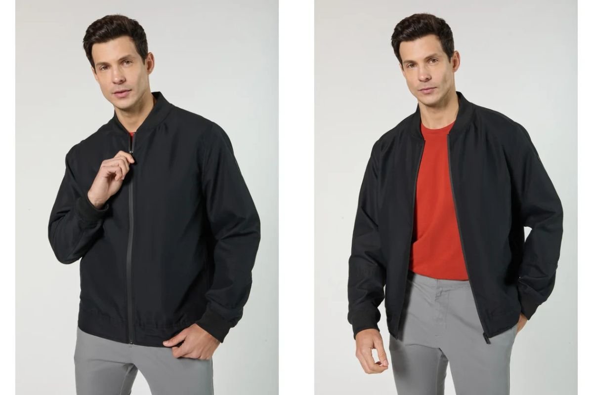 modelo com jaqueta bomber