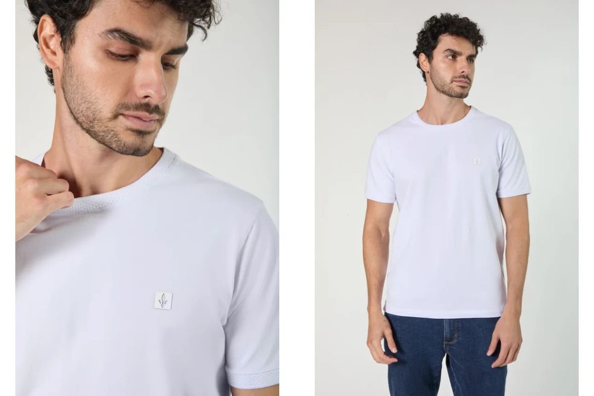 modelo com camiseta branca
