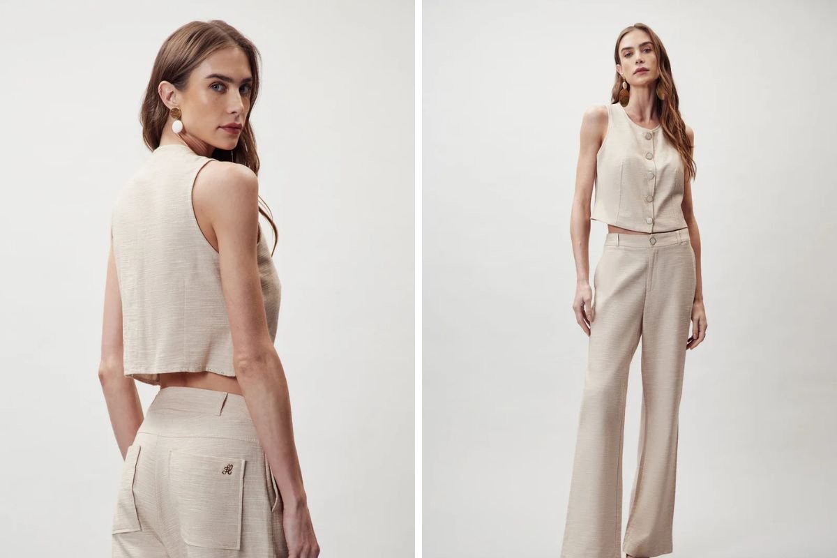modelo usando calca e colete feminino