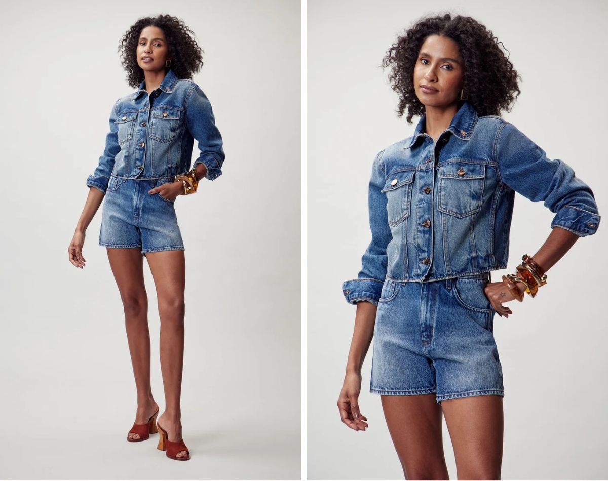modelo com look all jeans