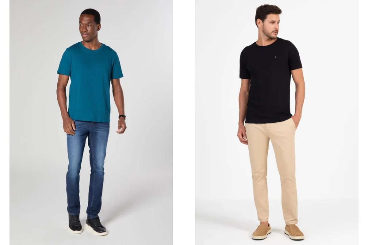 modelos com camiseta e calca jeans rigida