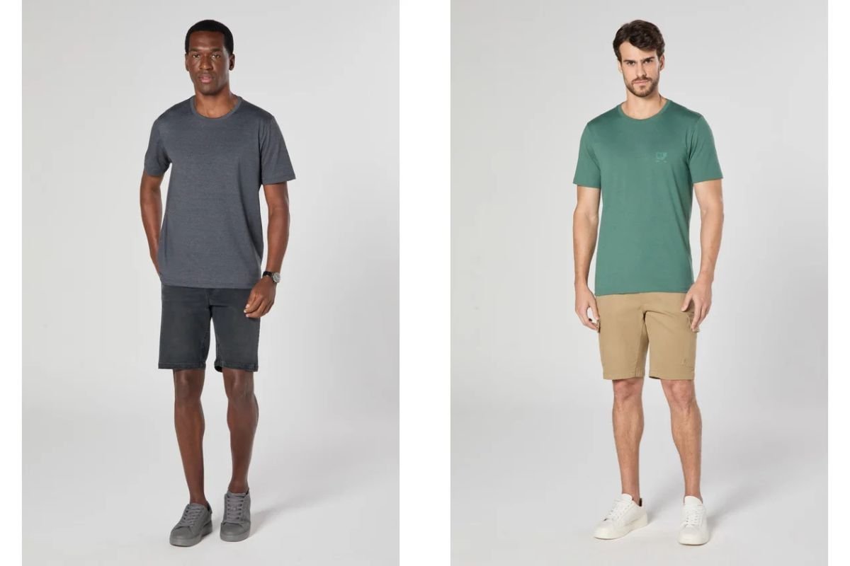 homens de camiseta e bermuda jeans