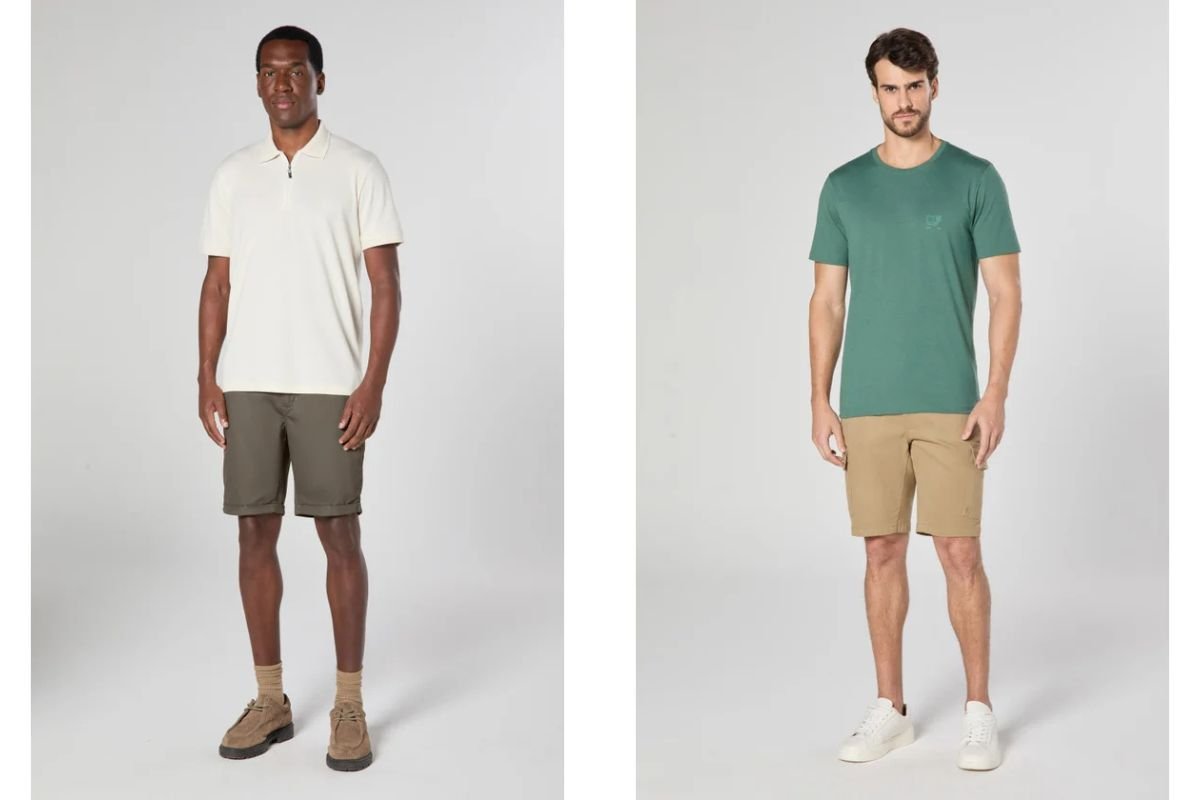 homens usando camiseta e bermuda jeans