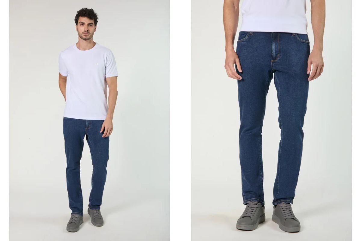 modelo usando calca jeans slim