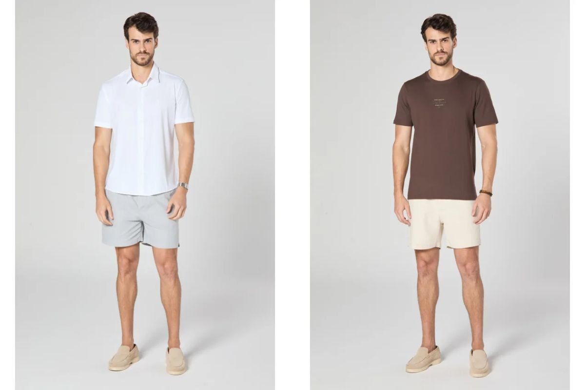 homens usando bermudas e camisetas
