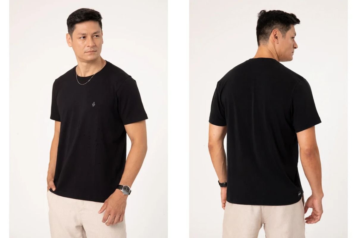 homem com camiseta preta